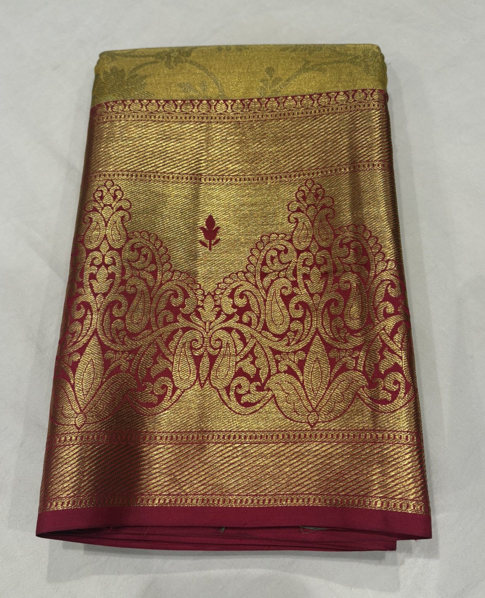 Traditional Pure Kanchipuram Silk Saree in Golden Yellow with Rich Border & Intricate Zari Work - Image 2