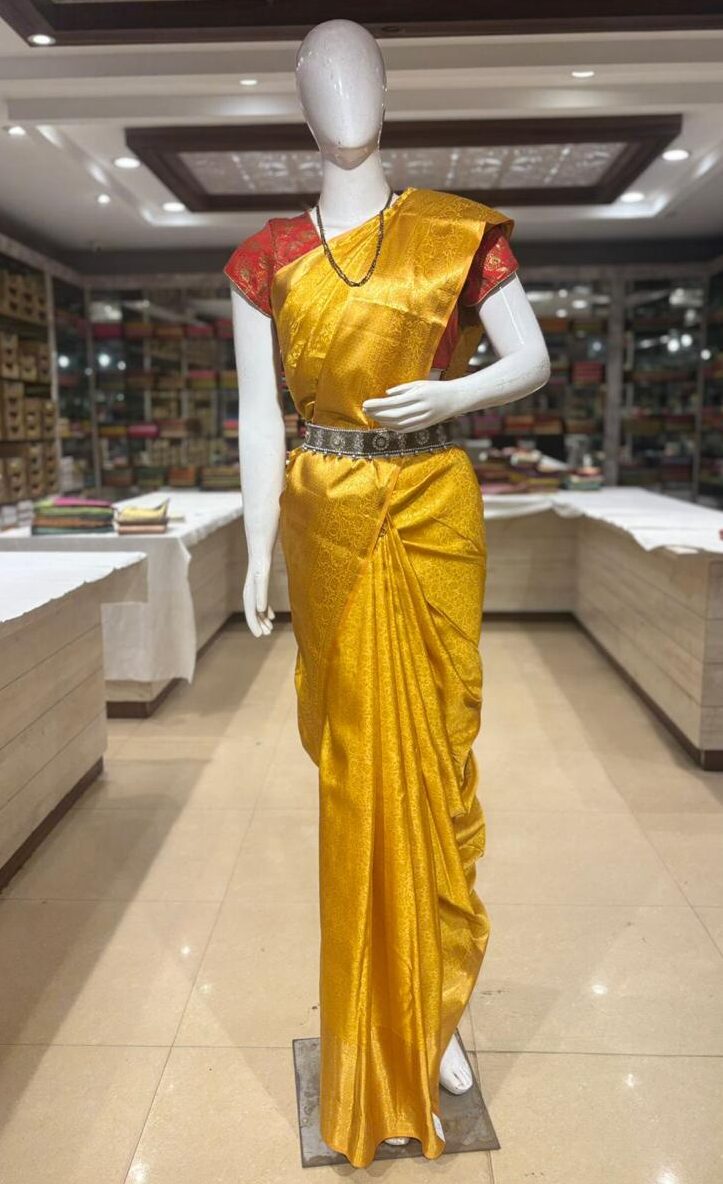 Traditional Pure Yellow Kanjivaram Silk Saree with Rich Golden Zari Weaving