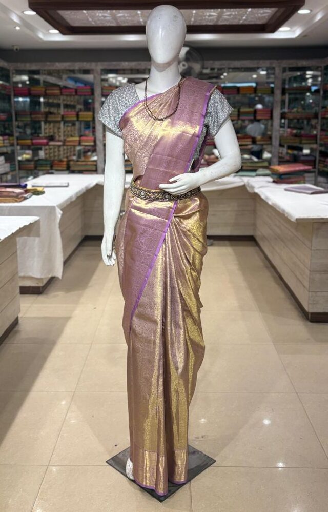 Dual Tone Lavender-Gold Pure Silk Saree