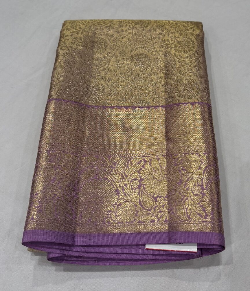 Dual Tone Lavender-Gold Pure Silk Saree - Image 2