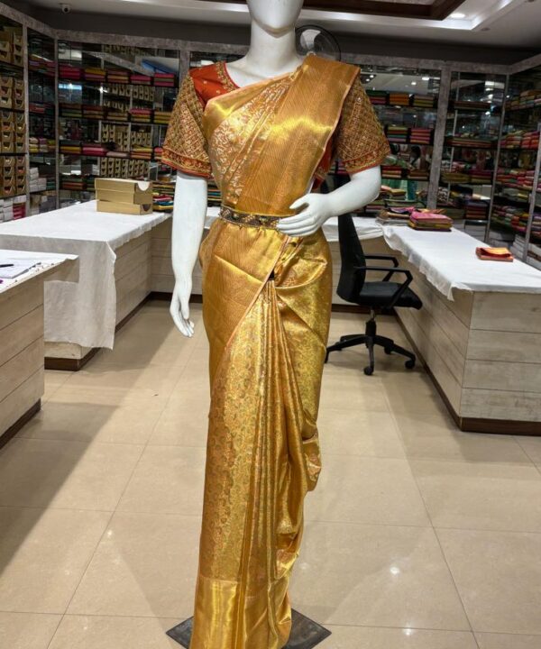Opulent All-Over Gold Zari Brocade Pure Silk Saree