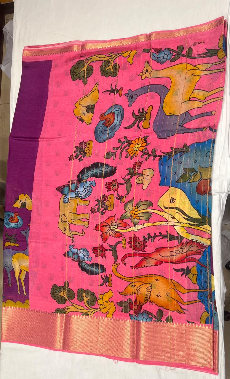 Authentic Kalamkari Print Saree on Georgette - Image 3