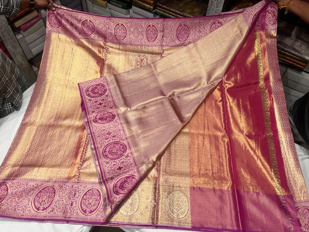 Gold Kanti Pink Border Saree - Image 4