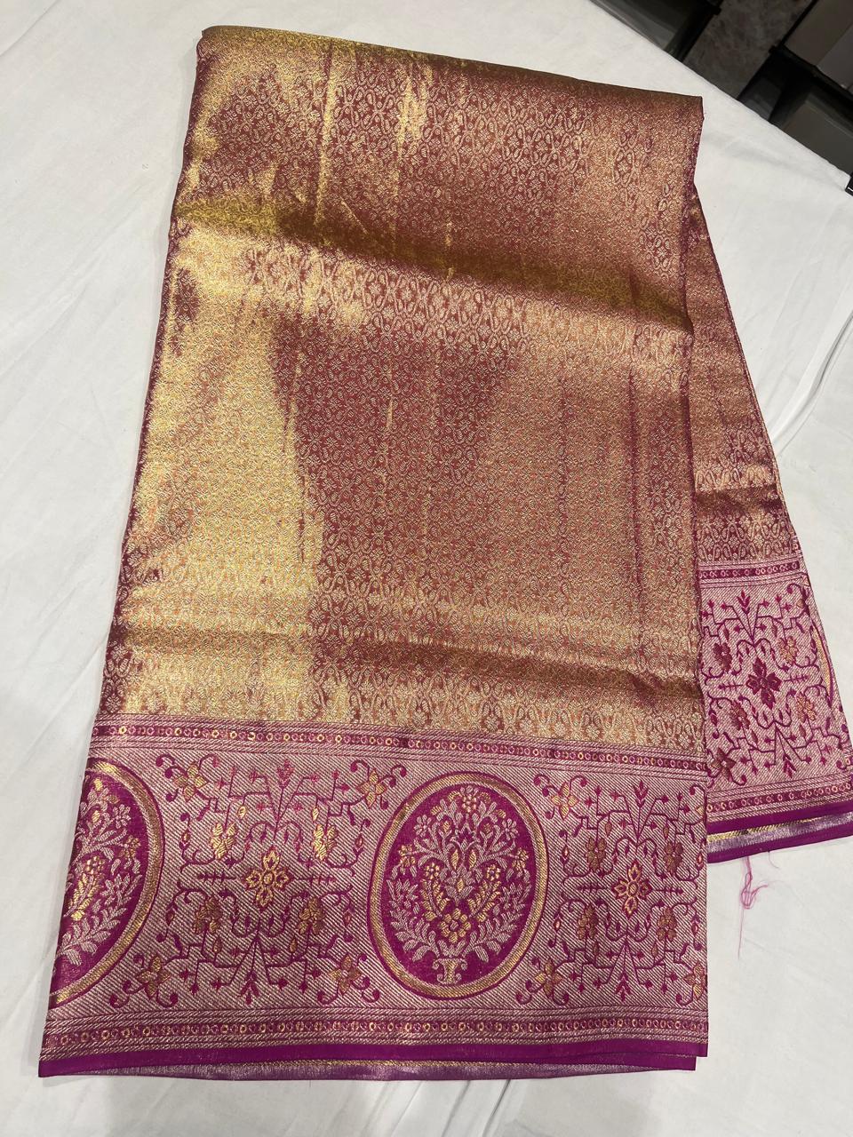 Gold Kanti Pink Border Saree