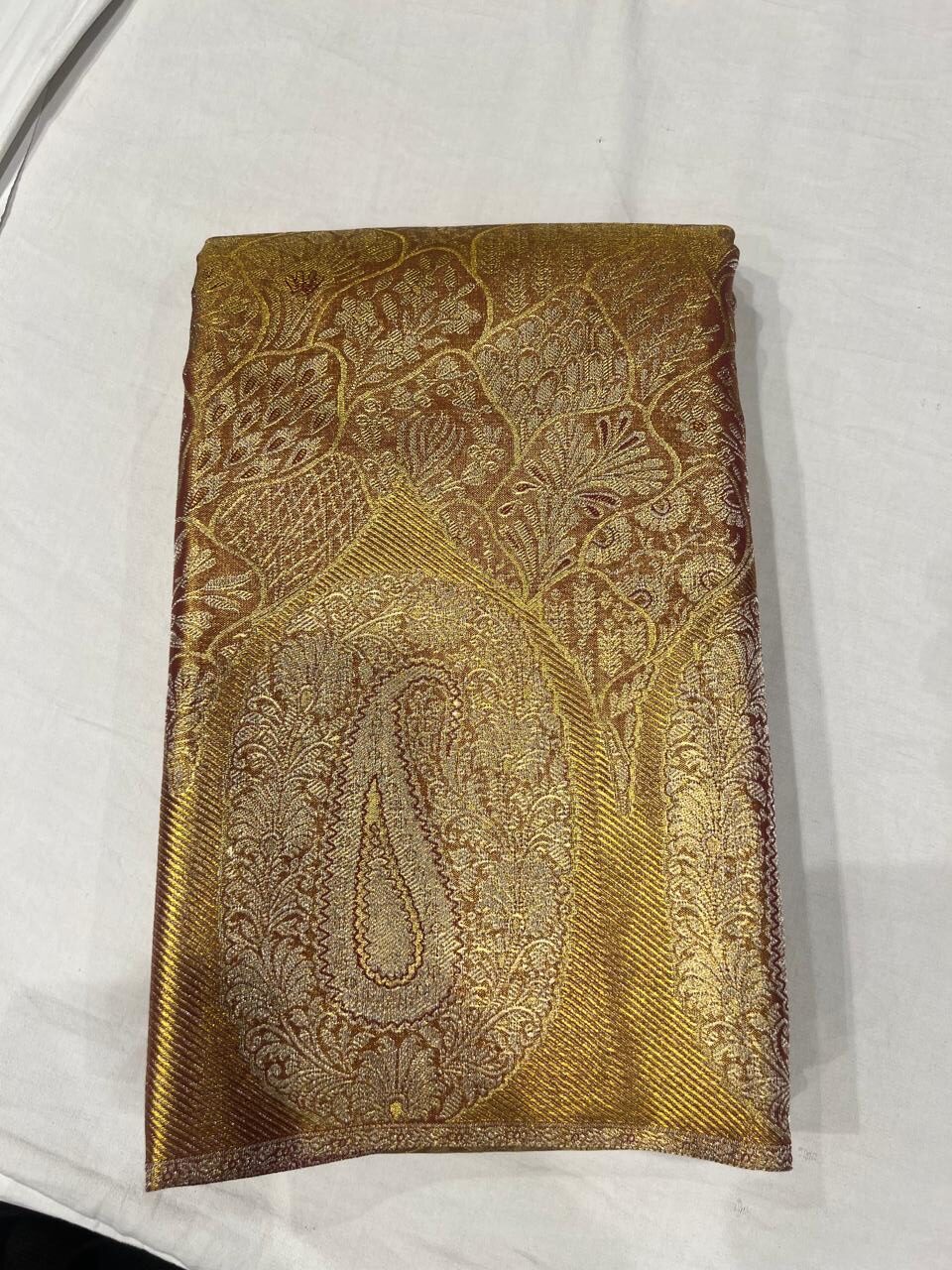 Royal Meroon Gold Silk Saree with Intricate Paisley & Floral Zari Weaving - Image 2