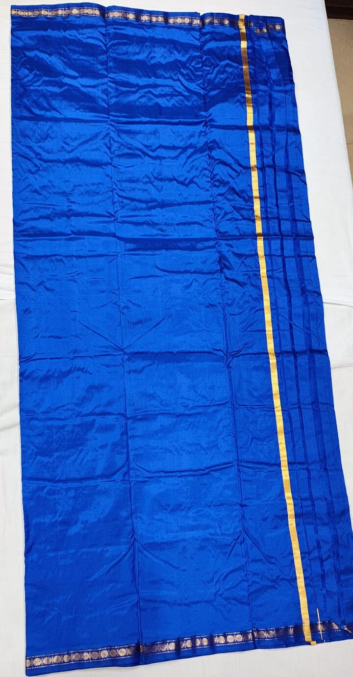 Regal Royal Blue Pure Silk Dhoti with Traditional Gold Border (9×5) - Image 4