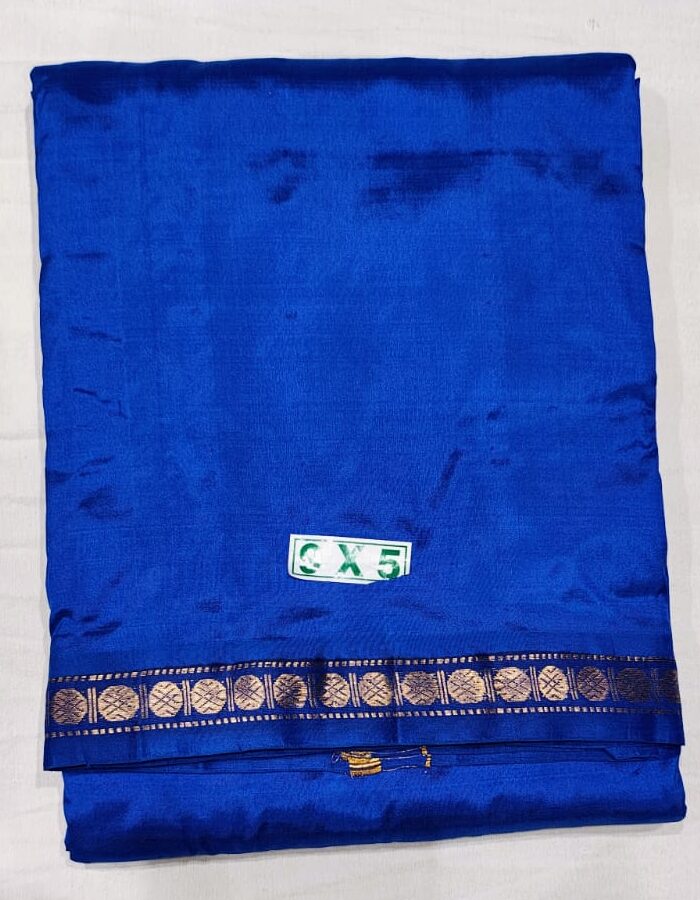 Regal Royal Blue Pure Silk Dhoti with Traditional Gold Border (9×5)
